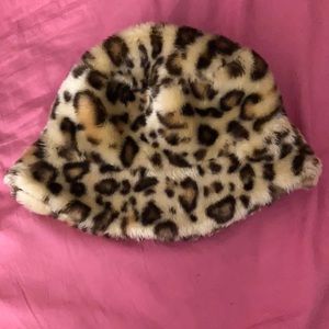 Faux fur cheetah print bucket hat